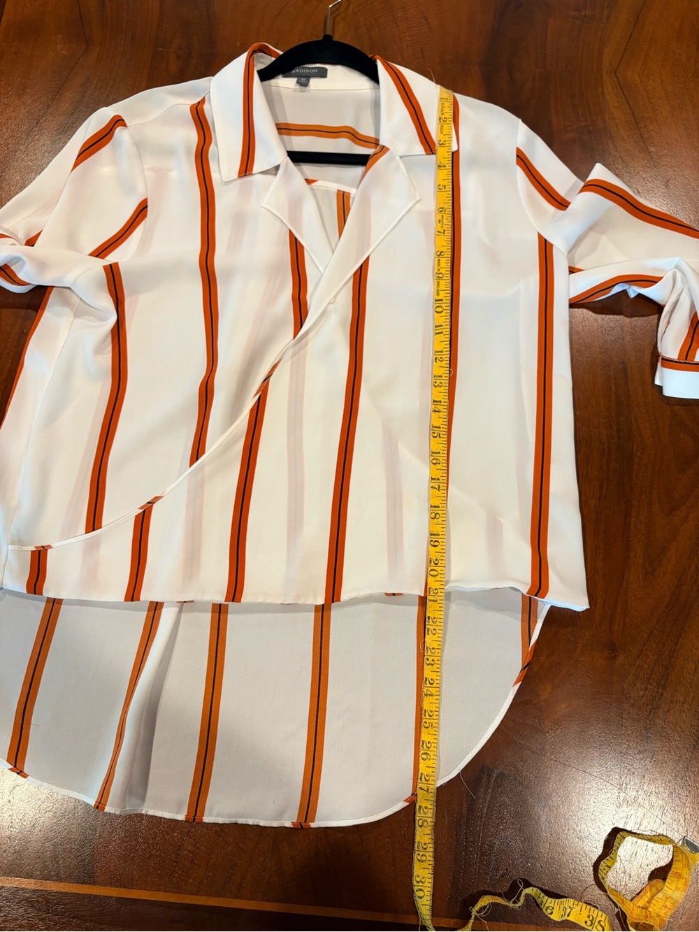 Madison White Blouse with Orange Stripes, size M, necklace, not included - Picture 5 of 5